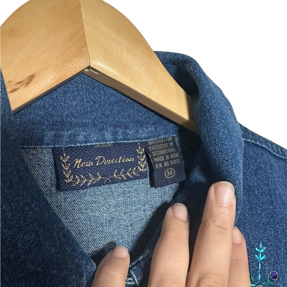 Christmas Holiday 100% Cotton Denim Blue Jacket Snowman Snowflake | Size Medium - Picture 4 of 6